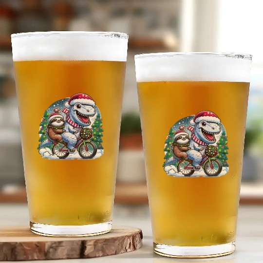 Winter Wonderland T-Rex and Sloth Cycling Duo Glass Cups