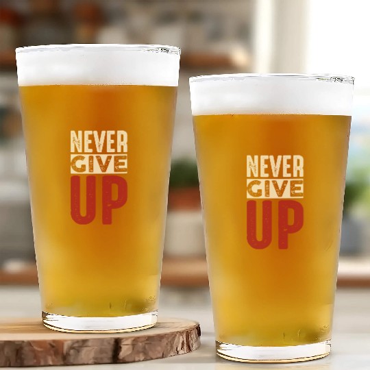 Never Give up Typography Design. Glass Cups