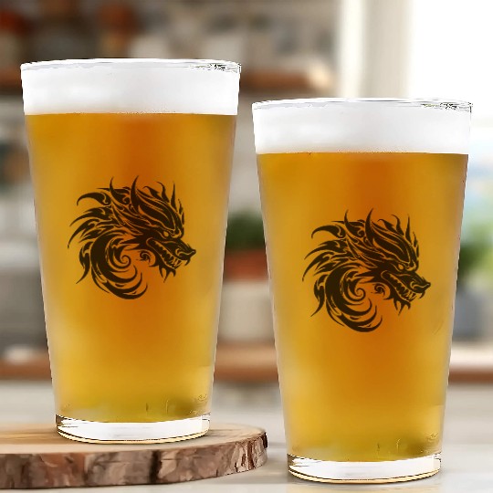 Roaring Chinese Dragon In Tattoo Style Glass Cups