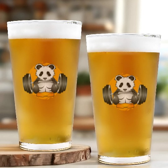 Bodybuilder panda bear with barbell in the gym Glass Cups