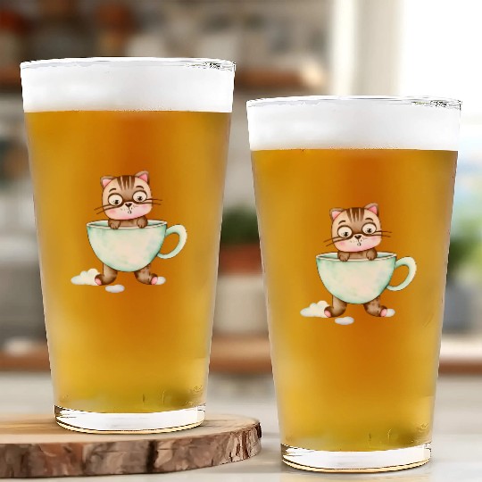Surprised Silly Cat Wearing Coffee Cup Glass Cups