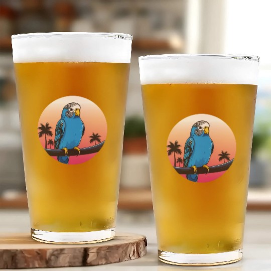 Synthwave Blue Budgie 2 Glass Cups