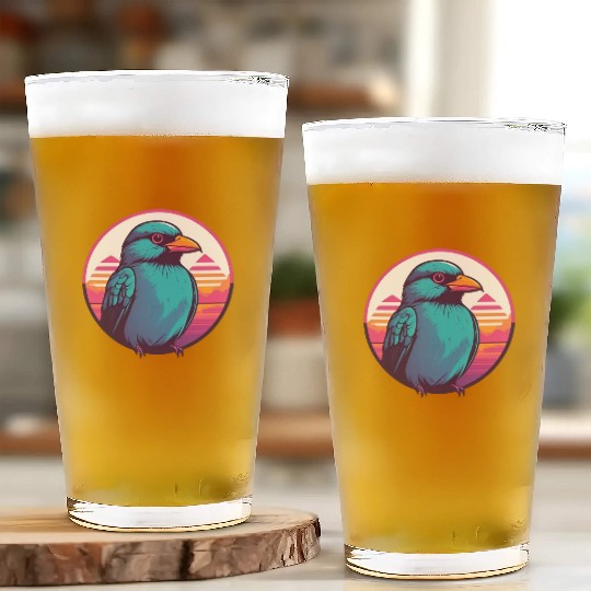 Synthwave Blue Bird 2 Glass Cups