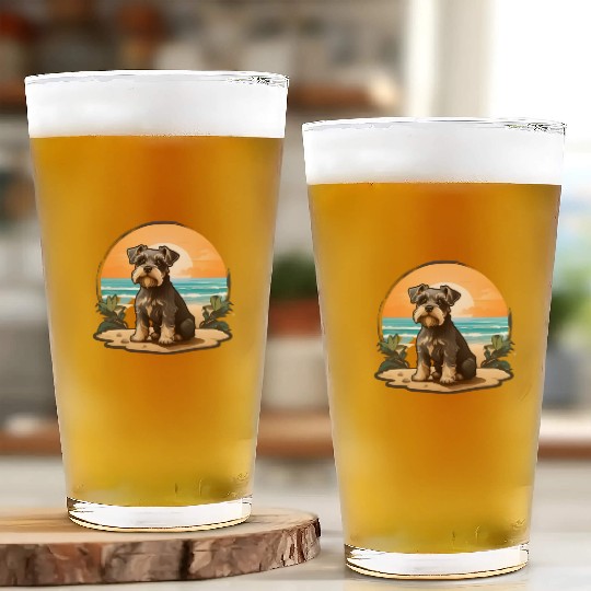 A miniature schnauzer dog in the beach Glass Cups
