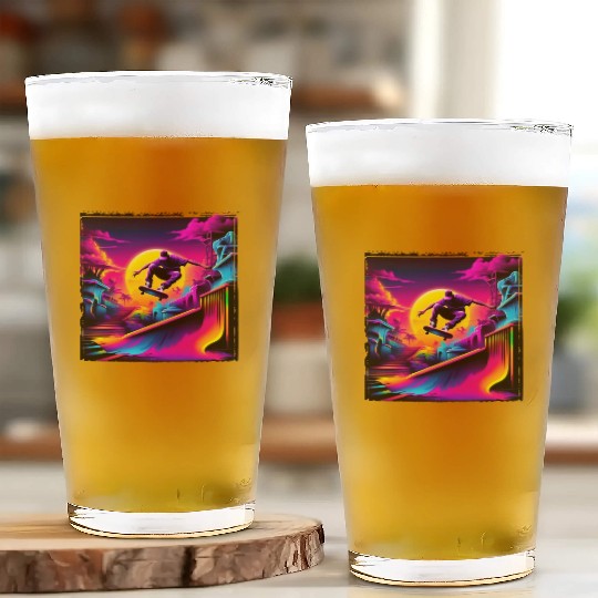 AI Airbrushed Synthwave Skate Scene Glass Cups
