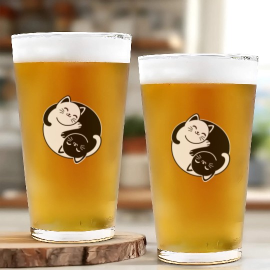 Yin and Yang Cats Glass Cups
