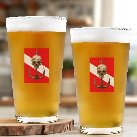 Skull and Anchor on Diving Flag Glass Cups