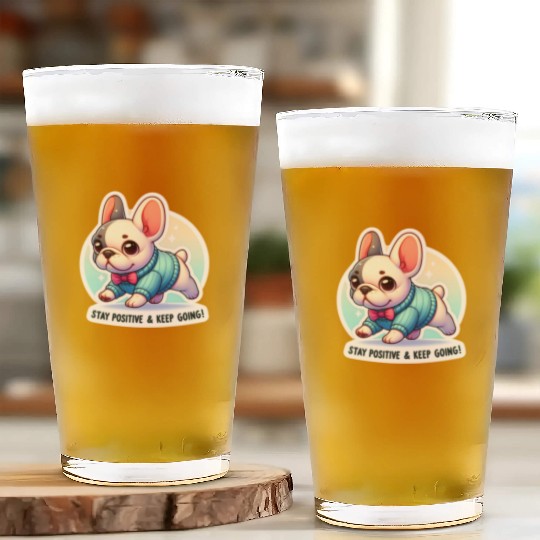 Stay Positive French Bulldog Motivational Words Glass Cups