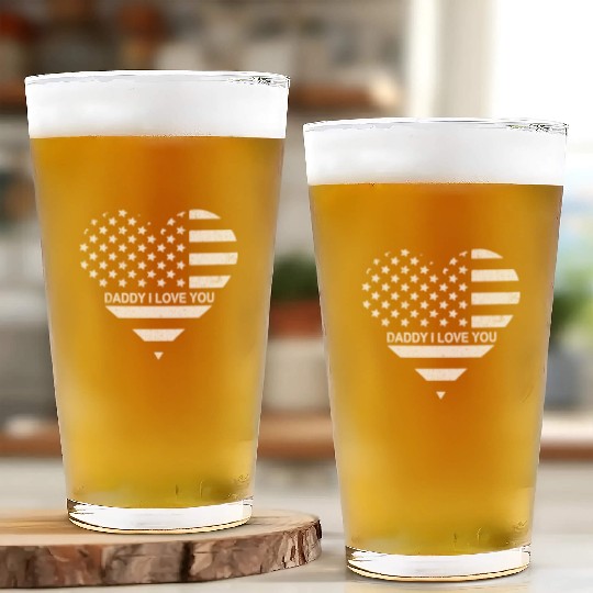 I Love Daddy American Flag Heart Gift Fathers Day Glass Cups