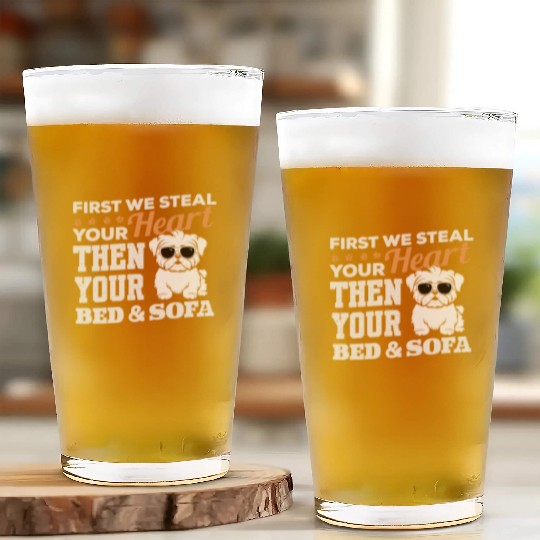First we steal your heart Funny Shih Tzu Glass Cups