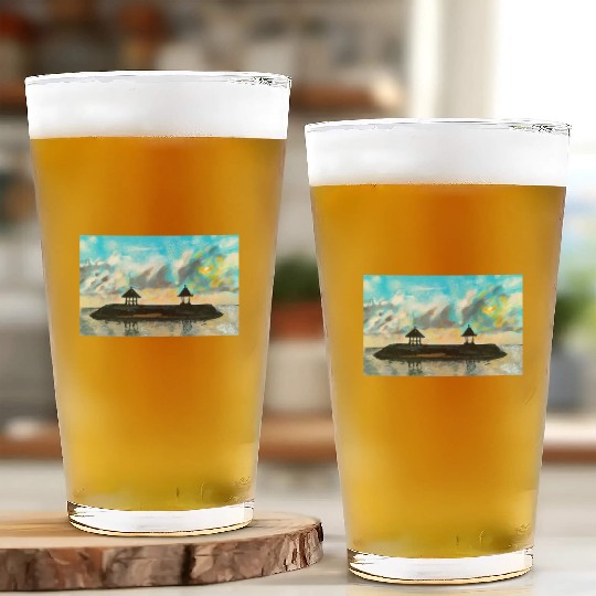 Peaceful sunset on beach scene with acrylic Glass Cups