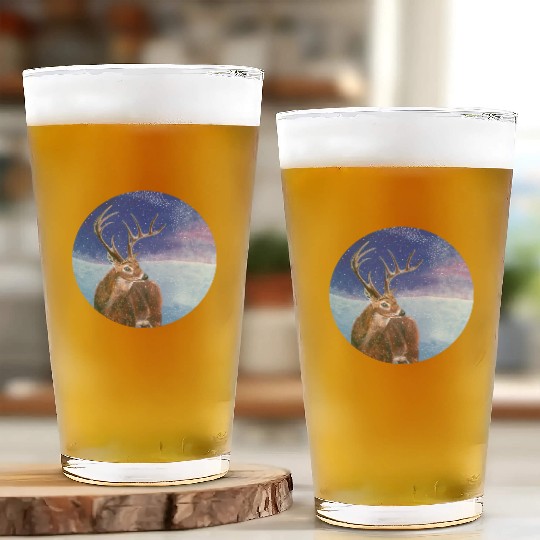 The Red Deer in Winter Illustration Glass Cups