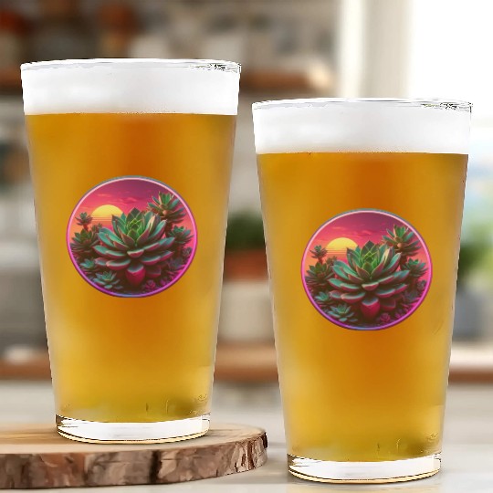 Synthwave Succulent Art Glass Cups