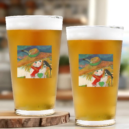 Cute Scarecrow And Barn Swallow Illustration Glass Cups