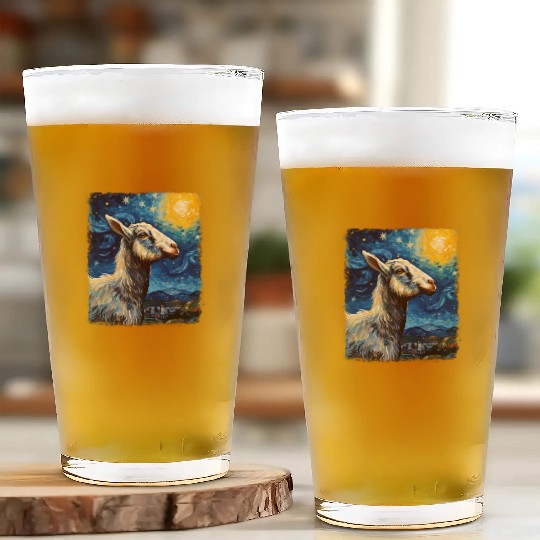 Goat Farm Animal Farmer Starry Night Painting Glass Cups