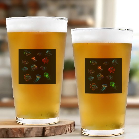 Deep Sea Fishes Bass And Jellyfish Glass Cups