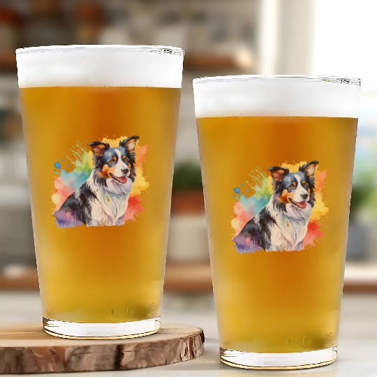 Border Collie Watercolor Glass Cups