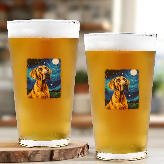Great Dane Dog Starry Night Painting Glass Cups