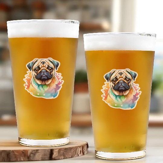 Pug Watercolor Glass Cups
