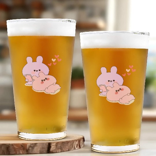 Pink Chilling with Blue Glass Cups