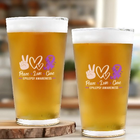 Peace Love Cure Purple Ribbon Epilepsy Awareness Glass Cups