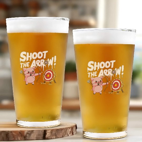 A pink piglet aiming a bow an arrow Glass Cups