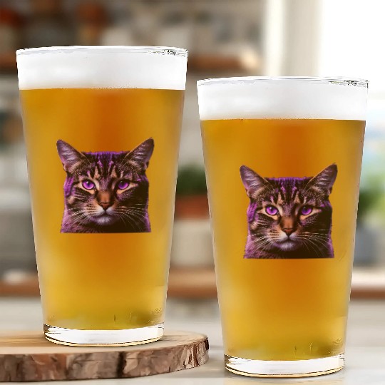 Vivid Lilac-Eyed Tabby Cat Portrait Glass Cups
