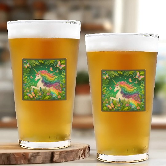Unicorn, Unicorn butterfly in flower garden design Glass Cups