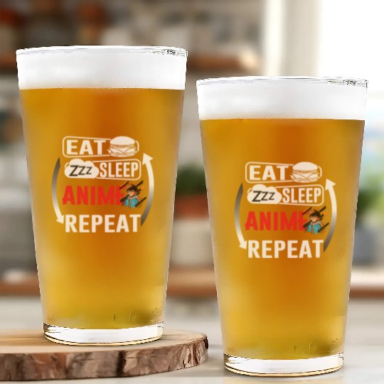 Eat Sleep Anime Repeat Ramen Kawaii Japanese Manga Glass Cups