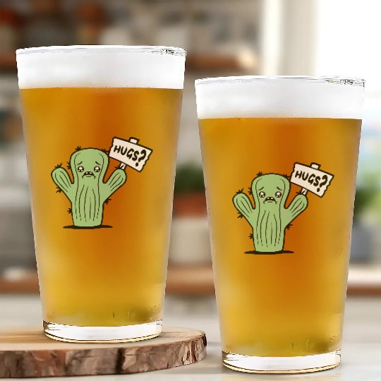 Funny Cactus Sad Face Hugs Sign Lonely Cry Comic Glass Cups