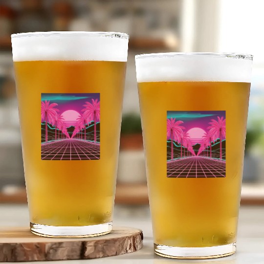 Neon Dreamscape: Retro-Futuristic Synthwave Sunset Glass Cups