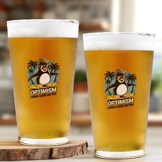 Optimism Looks Good On You Penguin Vibes Glass Cups