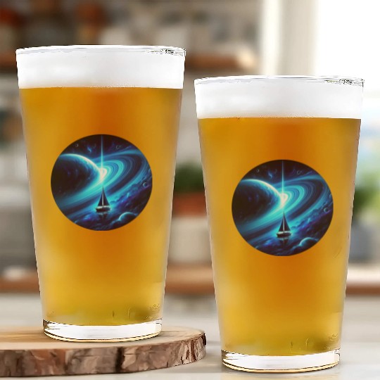 Fantasy sailboat in Saturn universe Glass Cups