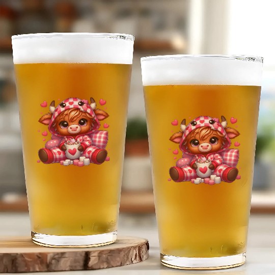 Cute cartoon valentines highland cow Glass Cups