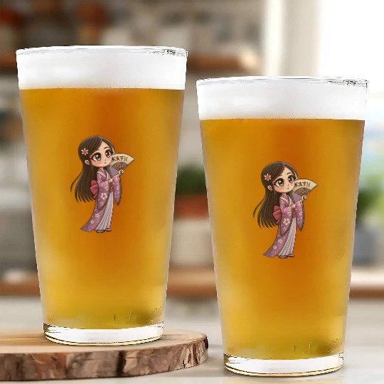 Cute Chibi Geisha Anime Inspired Kimono Design Glass Cups