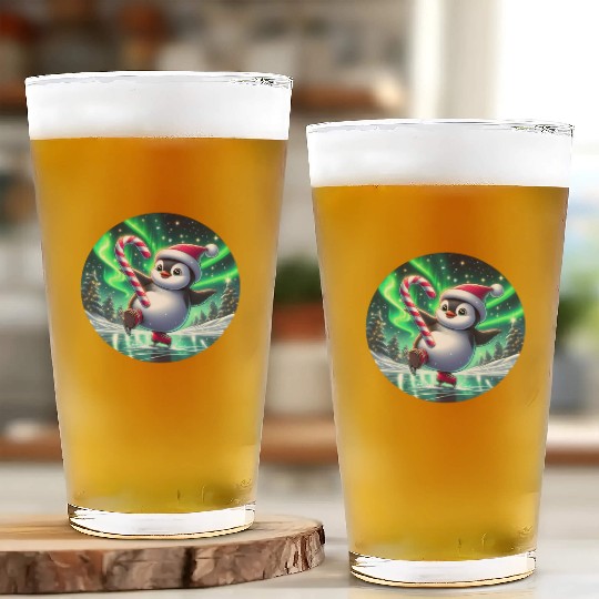 Penguin's Northern Lights Skate Glass Cups