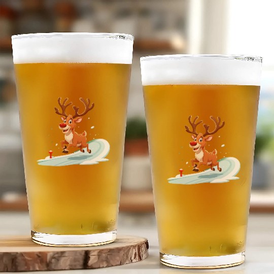 Joyful Reindeer Dashing to Santa's House Glass Cups