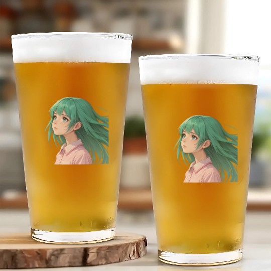 Teal Tresses: A Vision of Anime Serenity and Wonde Glass Cups