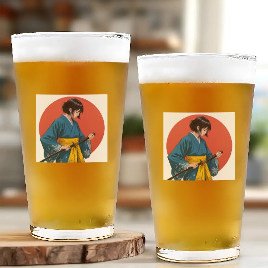 Blossom and Blade: Kimono-Clad Warrior Girl, Japan Glass Cups