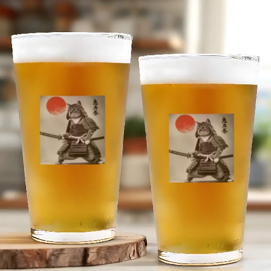 Kawaii Japanese Samurai Cat Vintage Japanese Cat Glass Cups