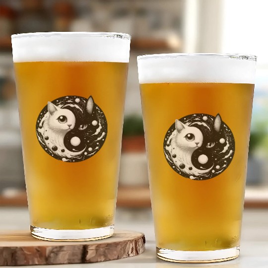 Ying and Yang Cats Asian Meditation Gift Idea Glass Cups