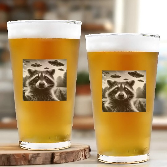 Racoon trash panda Funny Graphic Selfie UFOs Weir Glass Cups