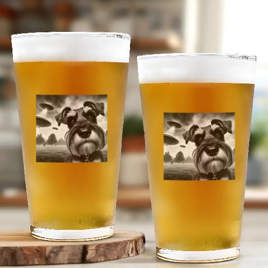 Miniature 2 Schnauzer Funny Graphic Selfie UFOs We Glass Cups