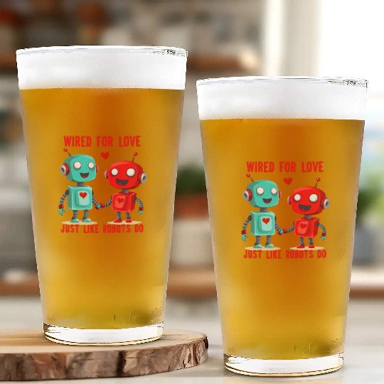 Valentine's Day Gift: Two Robots in Love on Bella Glass Cups