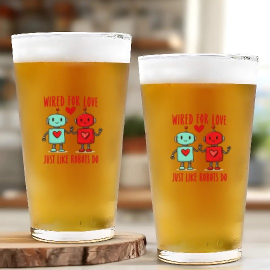 Valentine's Day Gift: Two Robots in Love on Bella Glass Cups
