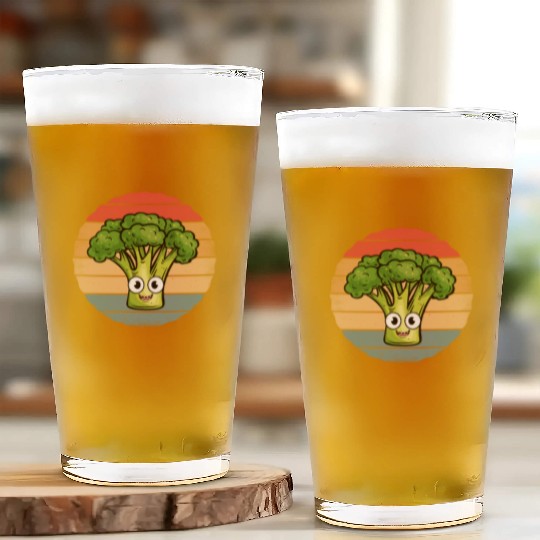 Cute Smiling Broccoli Retro Vintage Sunset Glass Cups