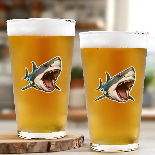 Big White Shark Attack Glass Cups