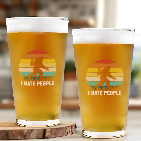 I Hate People Retro Bigfoot Silhouette in Forest Glass Cups
