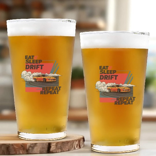 Eat Sleep Drift Repeat Glass Cups – Neon JDM Car Raci