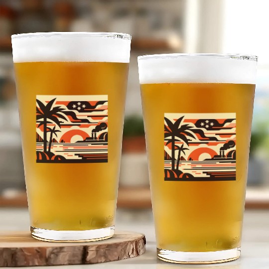 Twilight Palm & Factory Scene Glass Cups